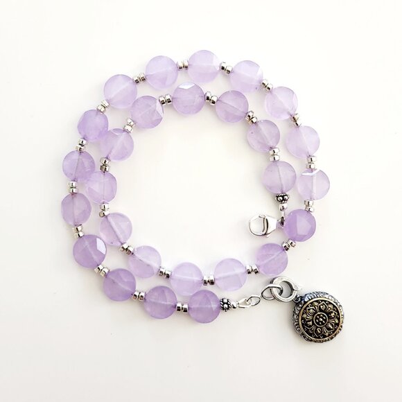 LAVENDER COLOR JADE NECKLACE W/ 925 SILVER BUDDHA - Picture 3 of 3